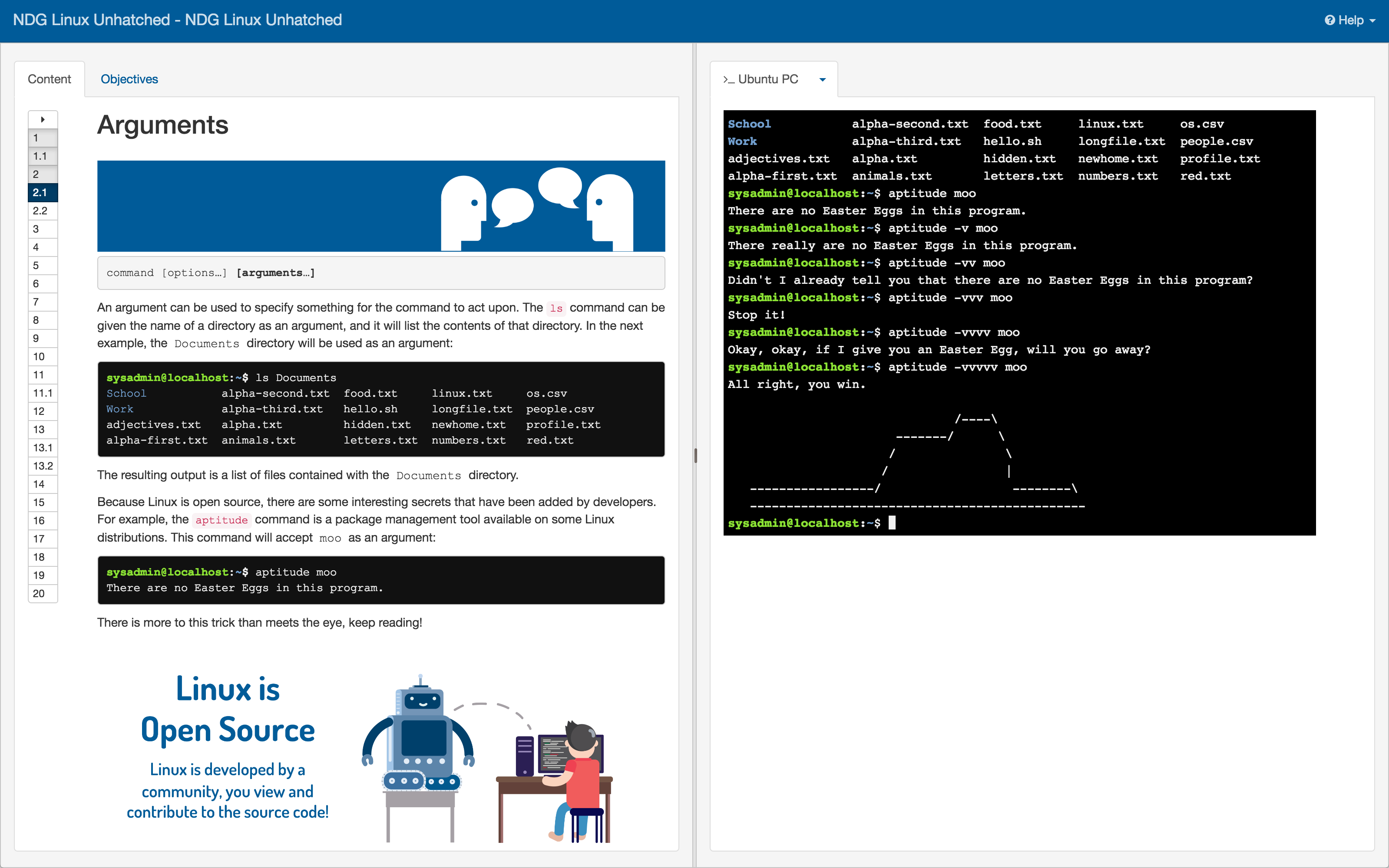 NDG Linux Unhatched course environment